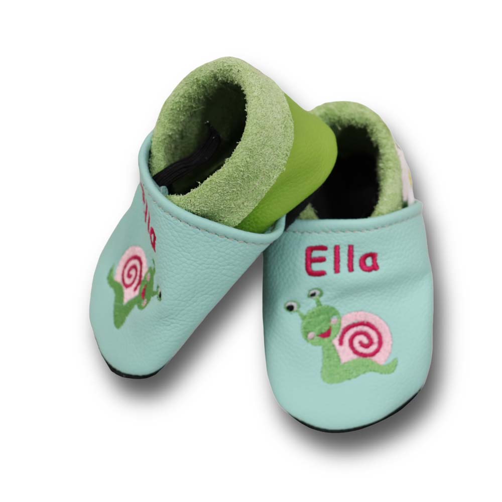 Preview: Krabbelschuhe Schnecke auf mint
